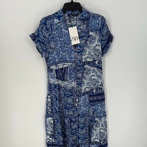 Women's Zara Printed Shirt Midi Dress S